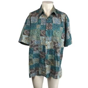 Tori Richard Mens Short Sleeve Button Up Shirt Tropical Floral Patchwork Print L